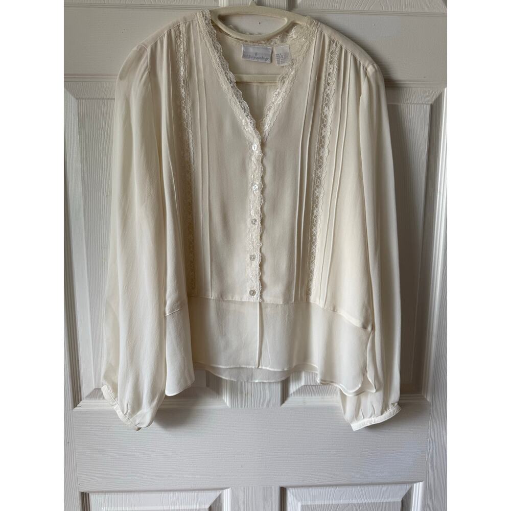 Soft Surroundings Vintage Silk Lace Trim Blouse Size L Cottagecore Coquette